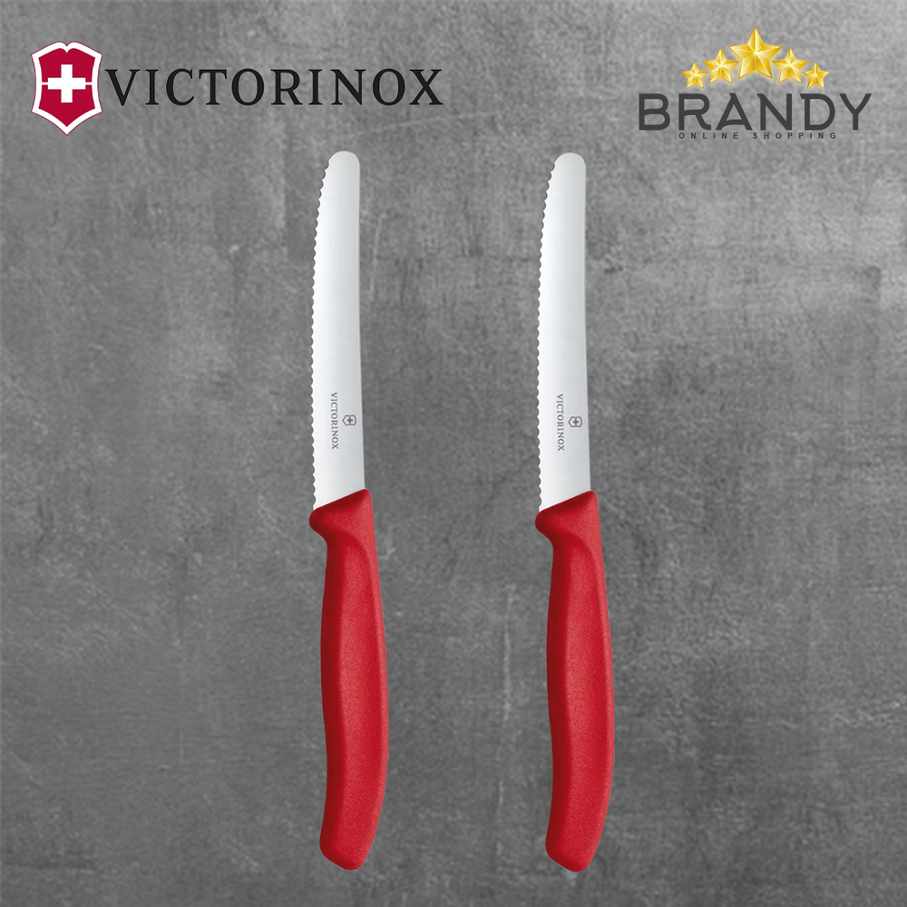 Victorinox Swiss Classic Tomato Knife Set 2-piece 11 cm Wavy Edge Red