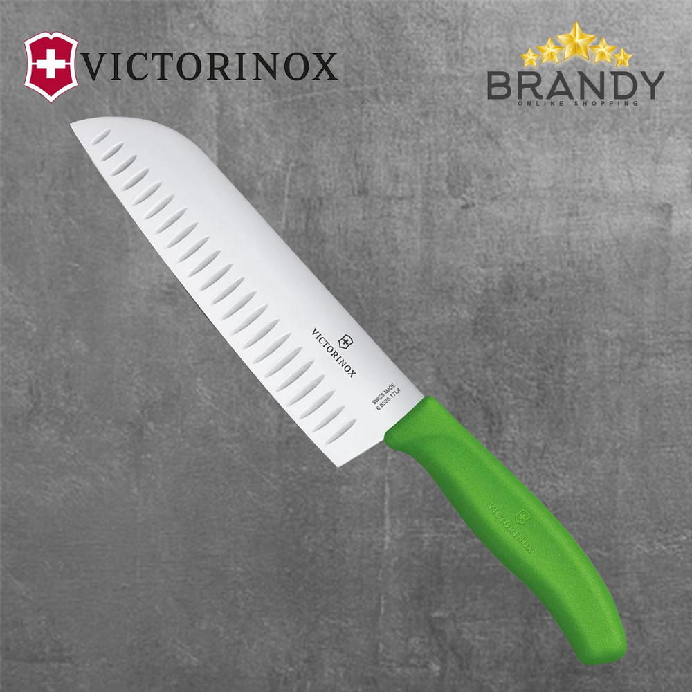 Victorinox Swiss Classic Santoku Knife 17 cm Fluted Edge Green