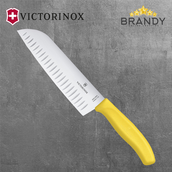 Victorinox Swiss Classic Santoku Knife 17 cm Fluted Edge Yellow