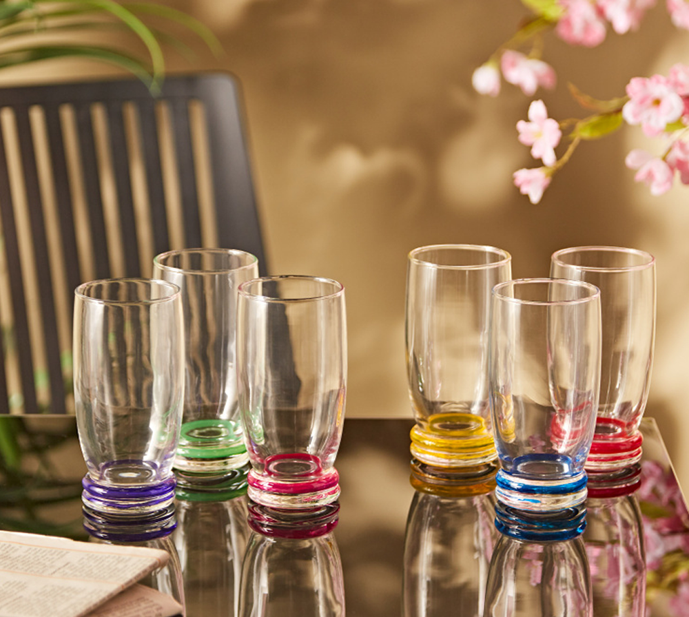 Cortina Colored Long Cups Set 6pcs, 33cl Glass Drinkware