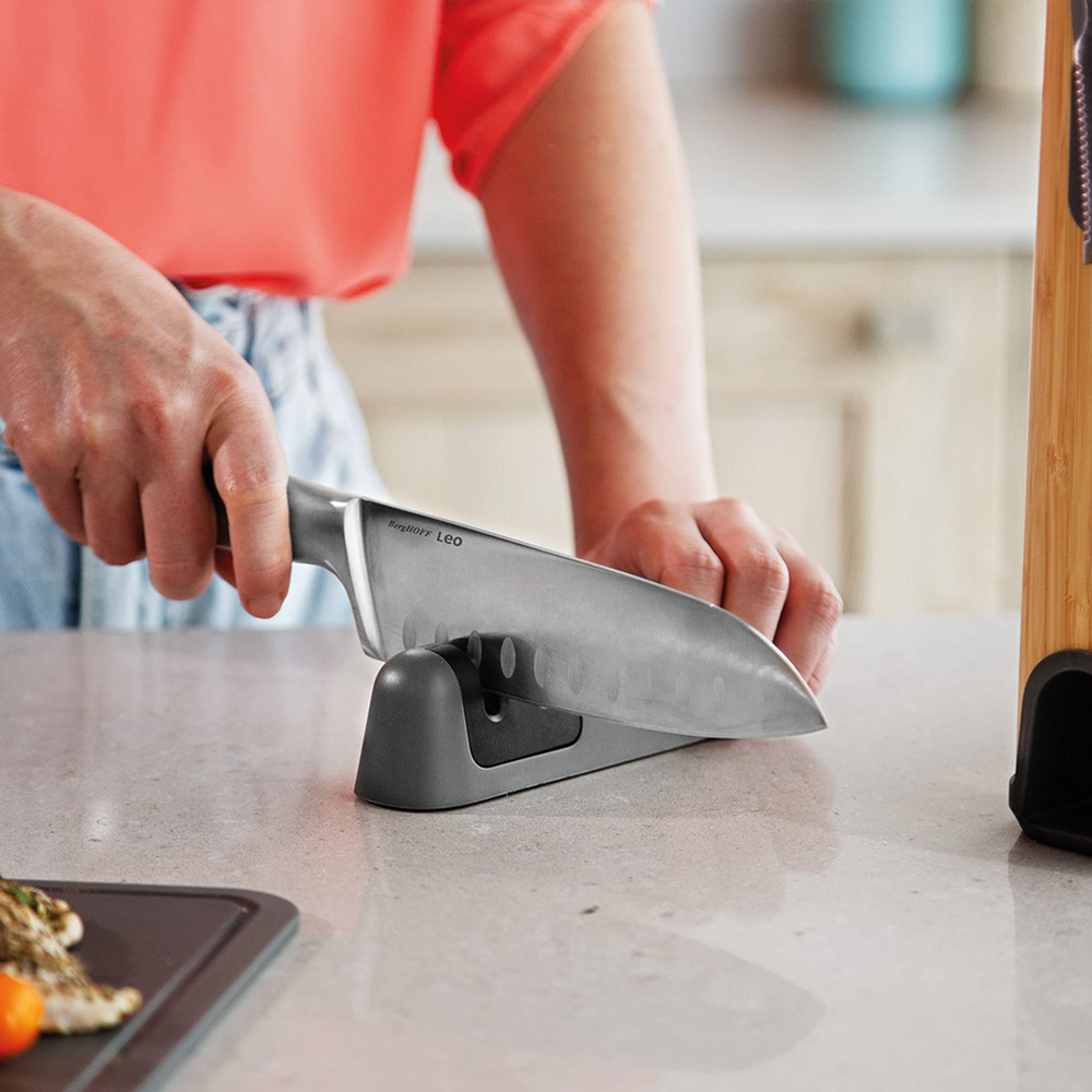 Knife sharpener with two stages grey