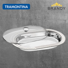 Tramontina Ciclo Oval Divided Serving Dish 45 x 31 cm Inox Glass Lid