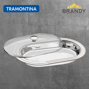 Tramontina Ciclo Oval Divided Serving Dish 45 x 31 cm Inox Glass Lid