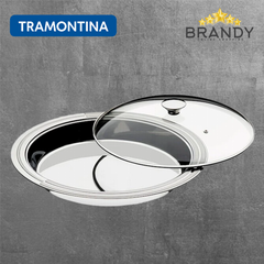Tramontina Ciclo Round Serveware Dish 35cm Stainless Steel Glass Lid-1