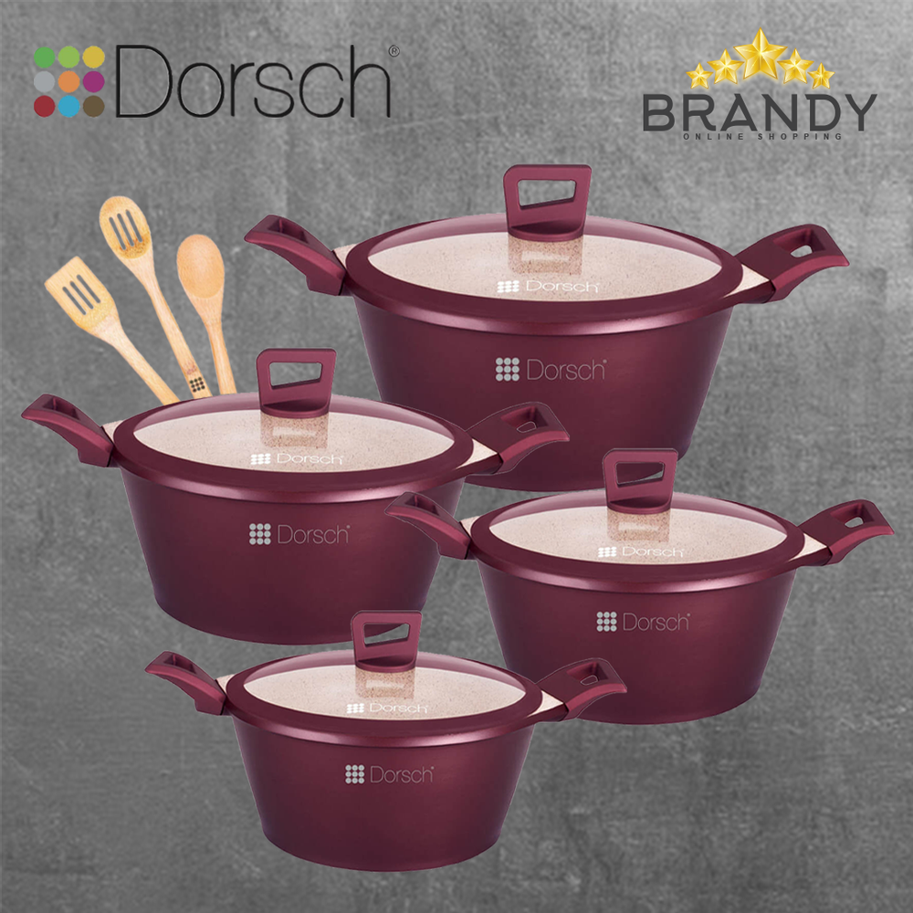 Premium Granite Cookware Set 4 Pots + 3 Wooden Spoons