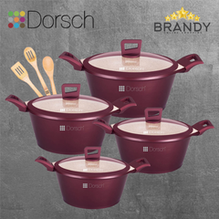Premium Granite Cookware Set 4 Pots + 3 Wooden Spoons
