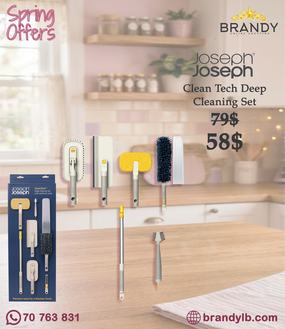 Joseph Joseph CleanTech 6-Piece Cleaning Tool Set with Telescopic Pole Stone