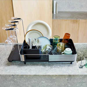 Joseph Joseph Extend™ Steel Plus Expandable Black Dish Drainer with Wine Glass Rack