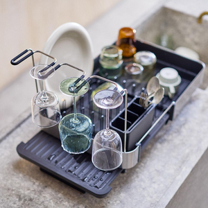 Joseph Joseph Extend™ Steel Plus Expandable Black Dish Drainer with Wine Glass Rack