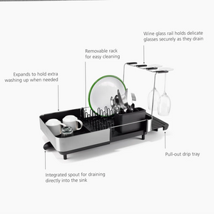Joseph Joseph Extend™ Steel Plus Expandable Black Dish Drainer with Wine Glass Rack