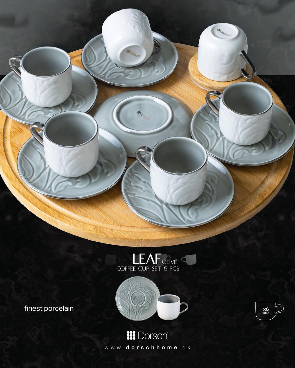Leaf Olive Coffee Cups Set 6pcs