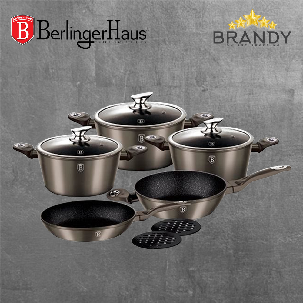 Carbon Metallic Cookware Set 10pcs Non Stick Granite Marble Coating