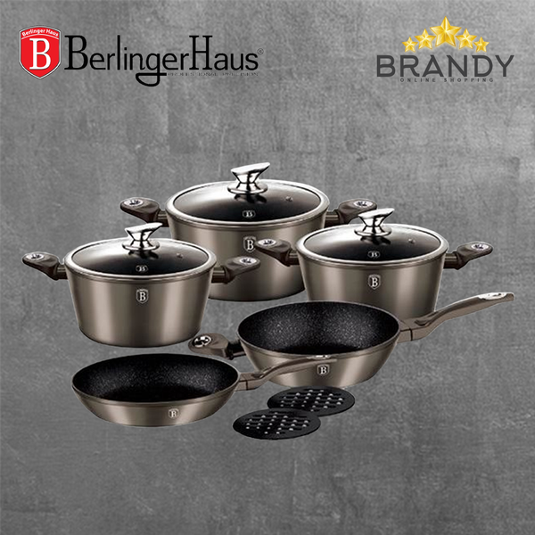 Carbon Metallic Cookware Set 10pcs Non Stick Granite Marble Coating
