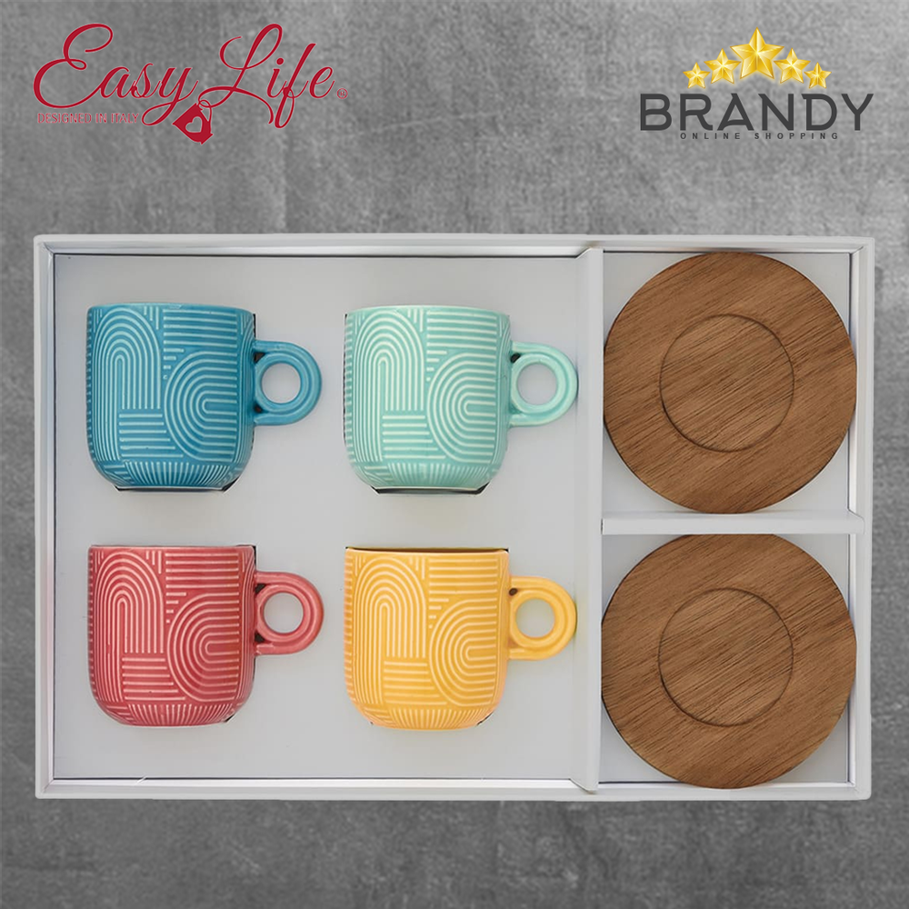 Take A Loop Coffee Cups Set 4pcs, Porcelain & Wood