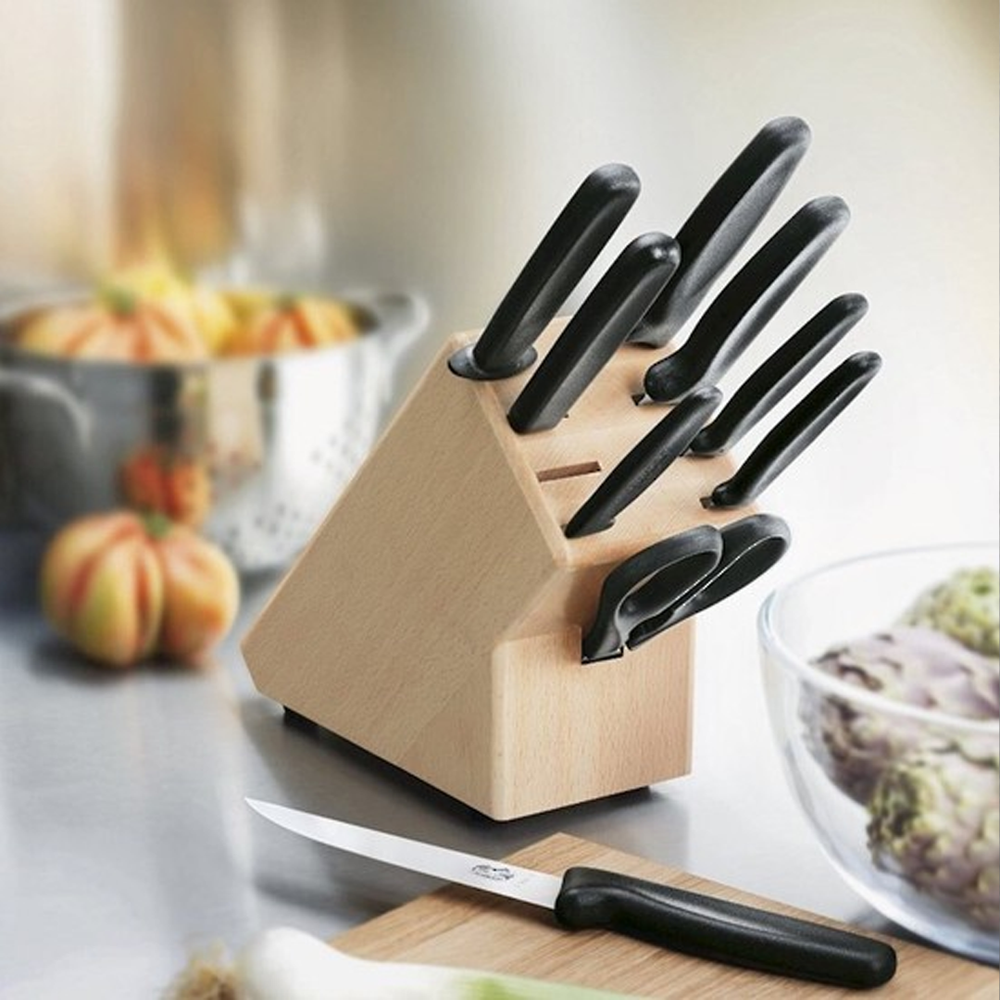 Knife Set 9pcs With Wooden Stand, Stainless Steel Blades