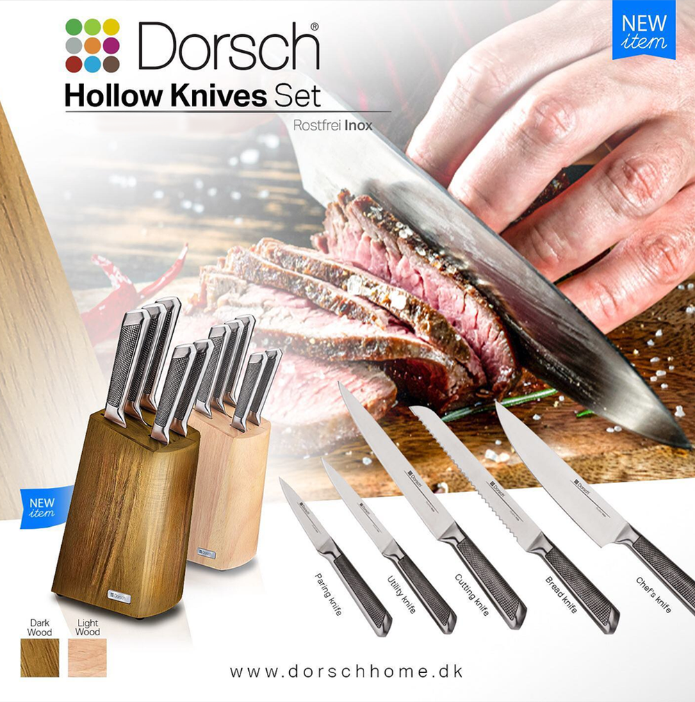 Hollow Knife Set 6pcs with Wooden Stand