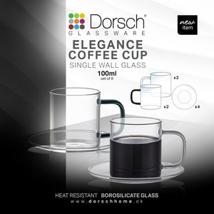 Elegance Glass Coffee Cups Set 4pcs