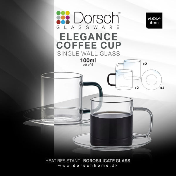 Elegance Glass Coffee Cups Set 4pcs
