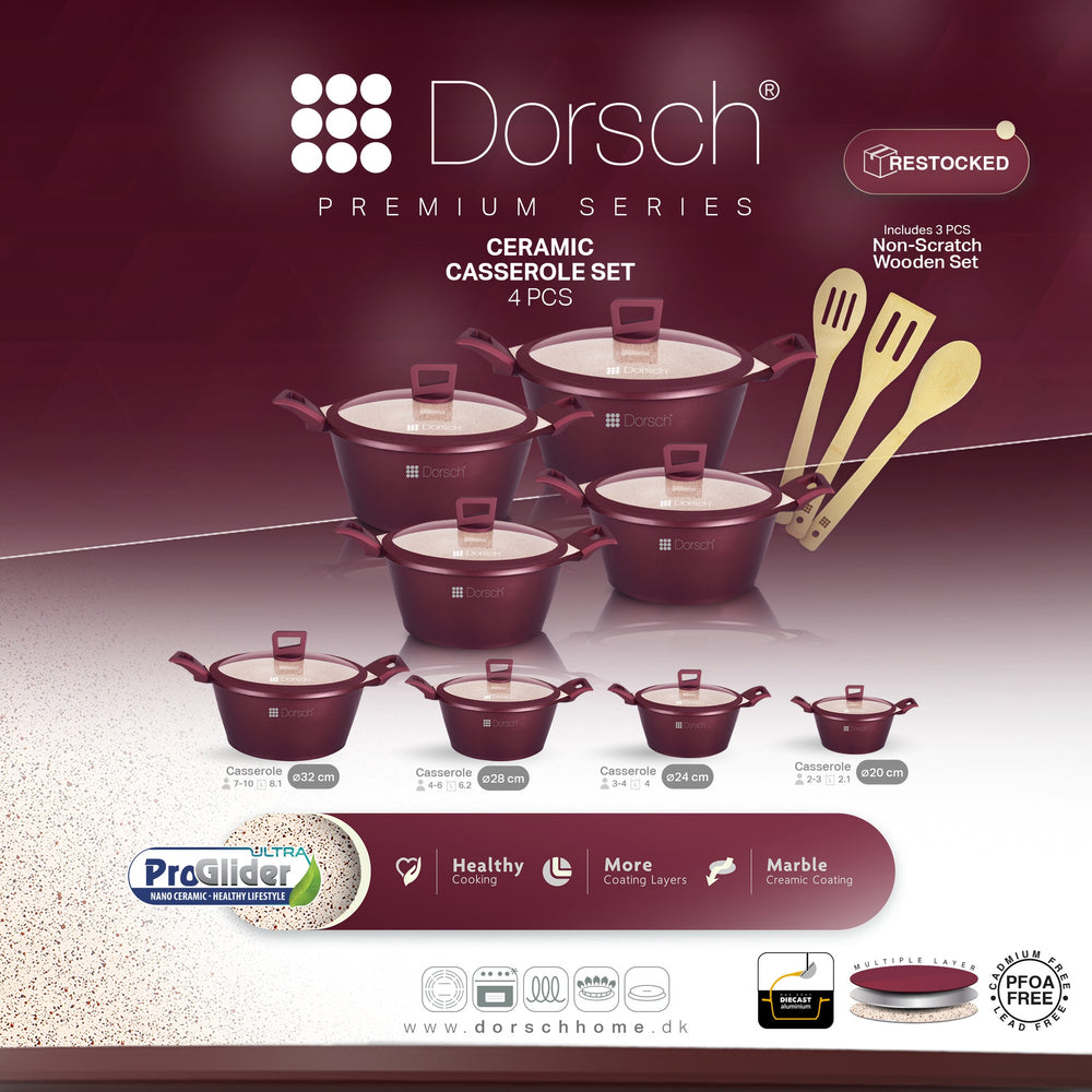Premium Granite Cookware Set 4 Pots + 3 Wooden Spoons