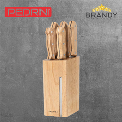 Pedrini 5-Piece Knife Set Stainless Steel Blades Wooden Stand-1