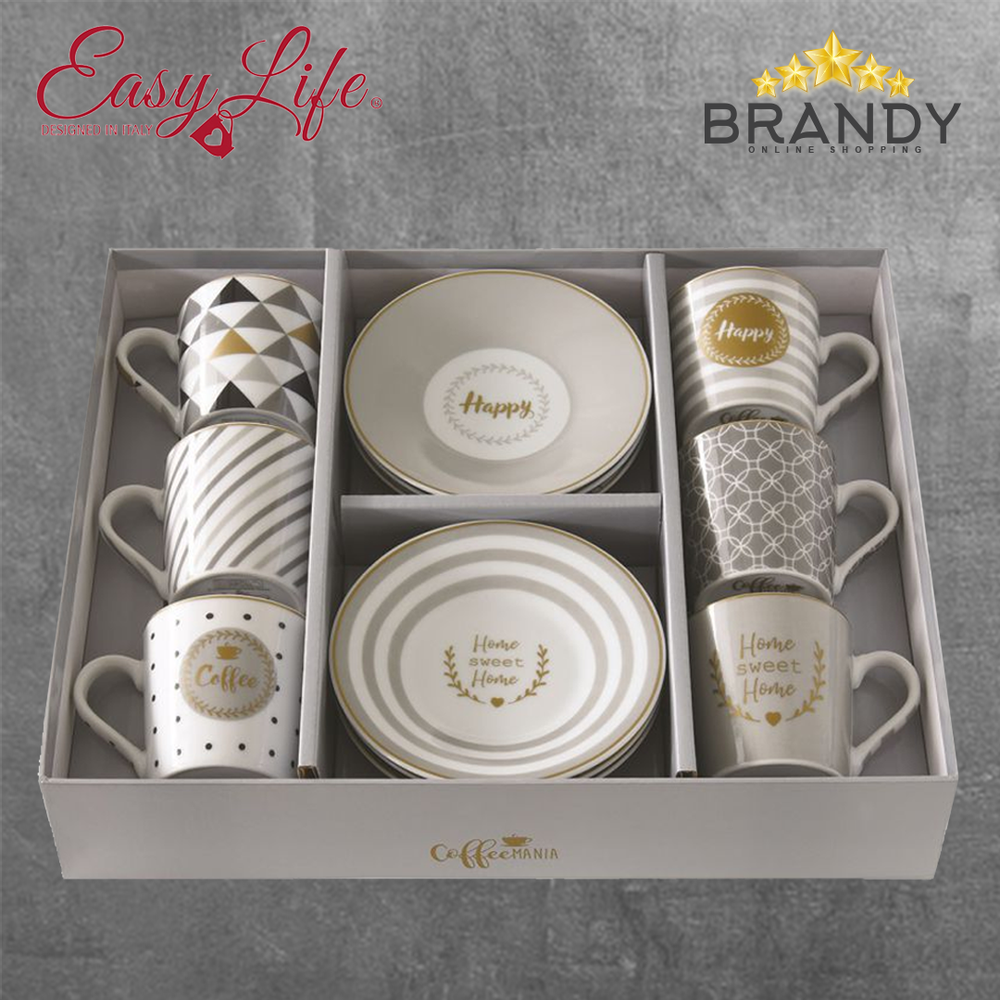 Happy Coffee Cups Set 6pcs, Porcelain, 100ml
