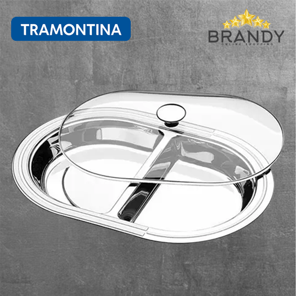 Ciclo Divided Oval Dish With Lid - Stainless Steel & Glass