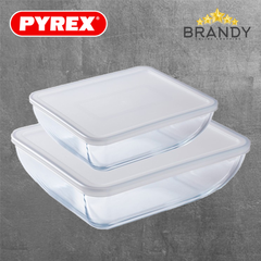 Pyrex Daily Glass Food Storage Set of 2 Borosilicate 1.3L and 2.2L