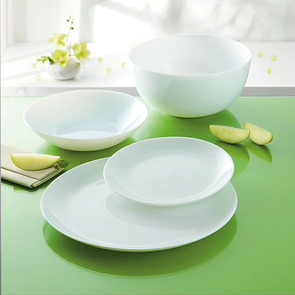 Diwali White Dinner Set 18pcs - Opal Glass Plates