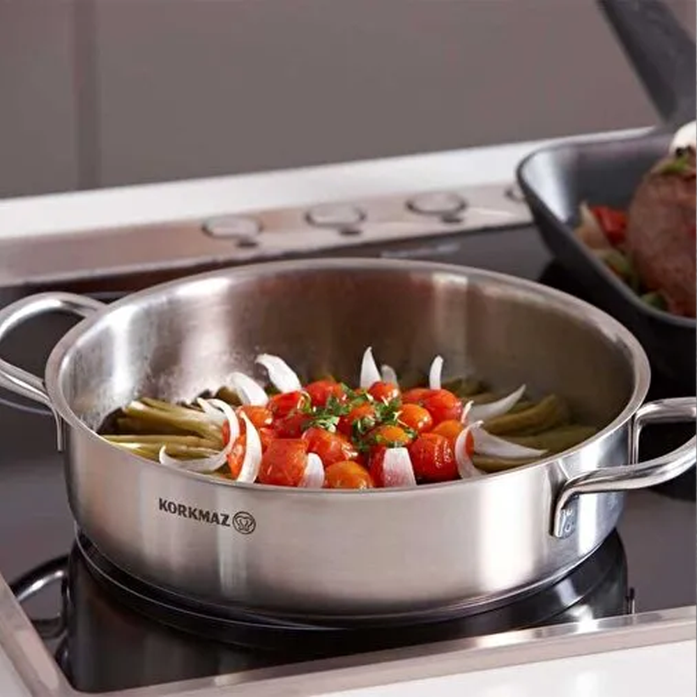 Perla Low Casserole 24cm Stainless Steel Cookware with Lid