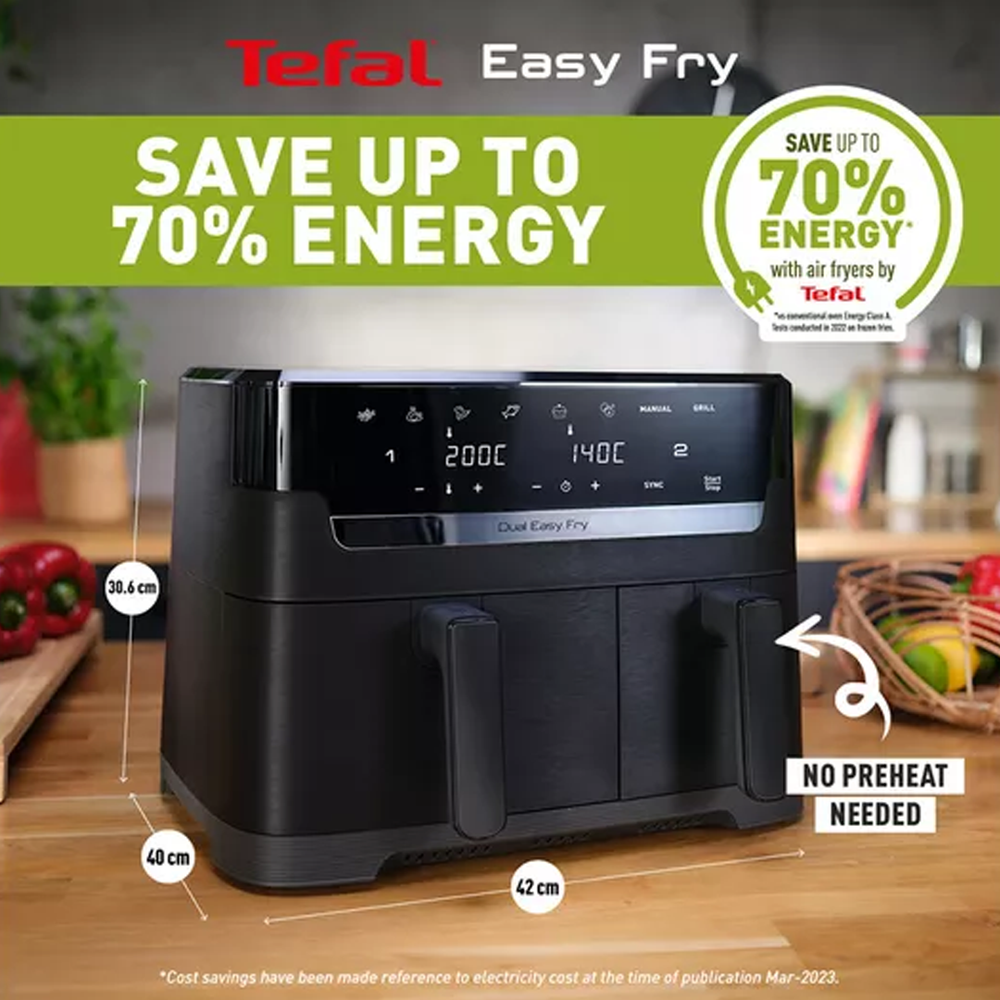 Tefal Dual Easy Fry Digital Air Fryer 8.3L Dual‑Zone EY901N40 Black