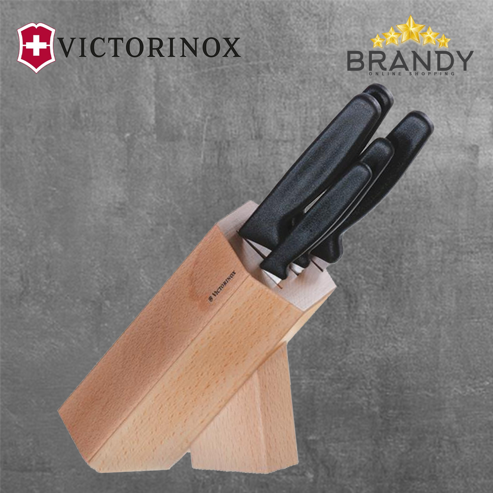 Knife Set 5pcs With Wooden Stand - Stainless Steel Blades