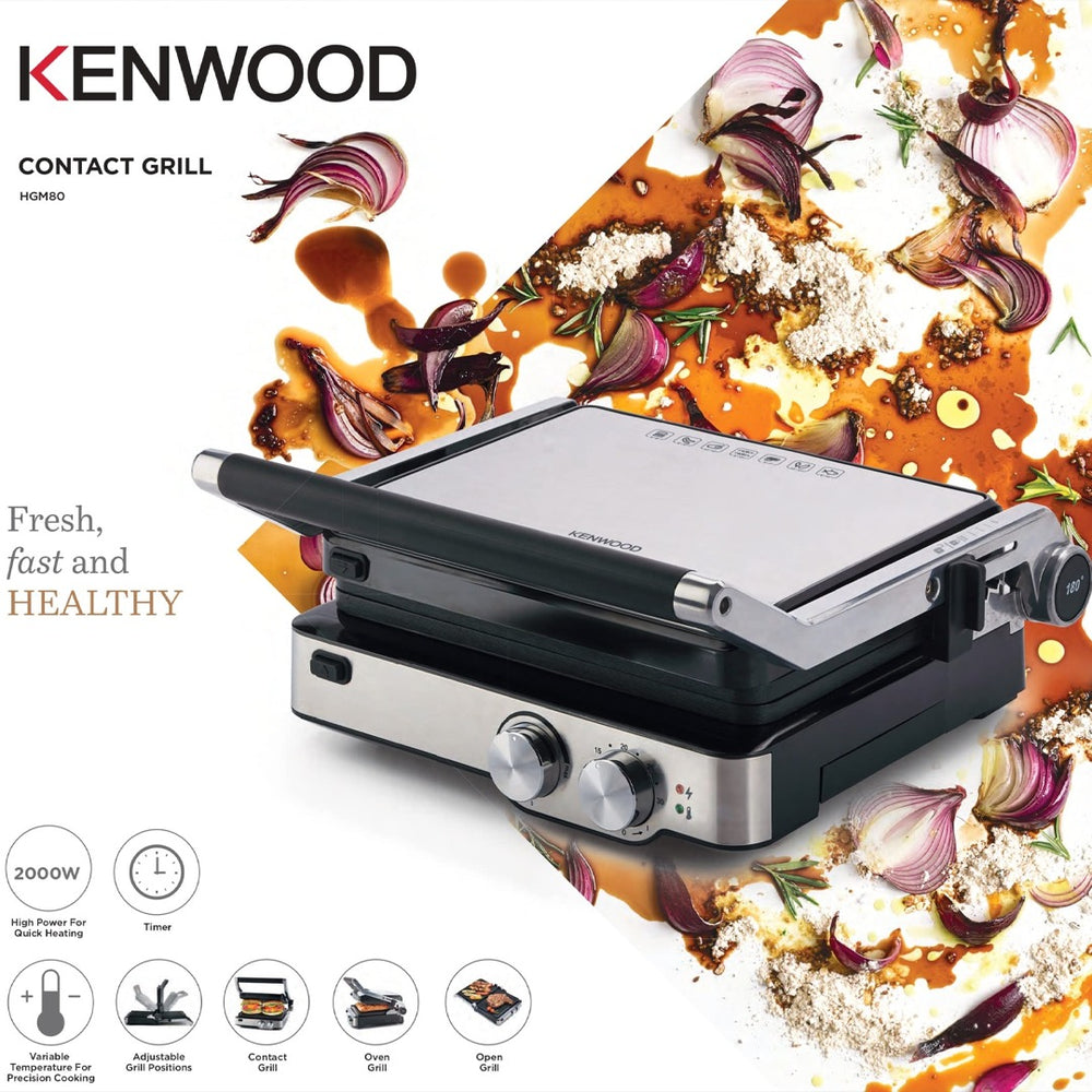 Health Grill HGM80 with 2000W Power and Non-Stick Plates
