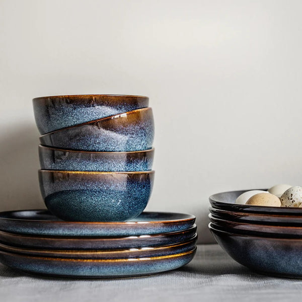 Ocean Blue Porcelain Bowls Set 6pcs