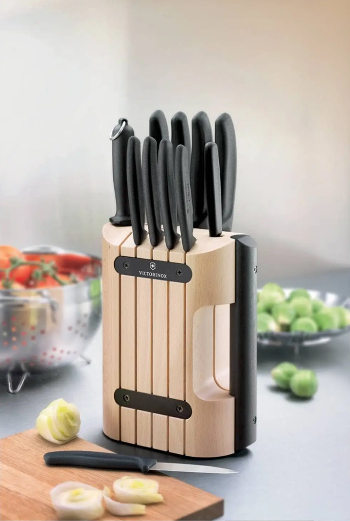 Knife Set 11pcs With Wooden Stand, Stainless Steel Blades