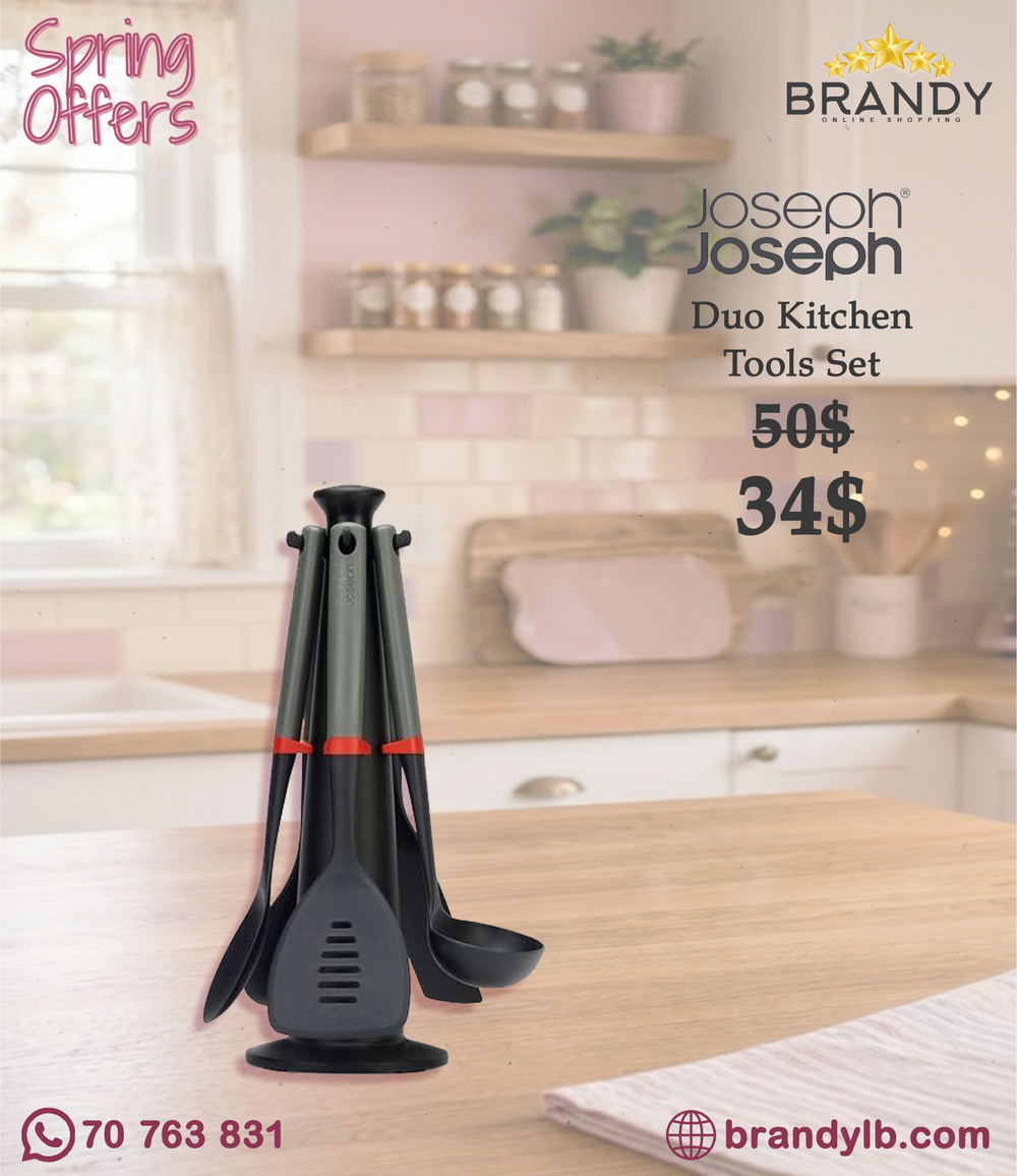 Joseph Joseph Duo 5-Piece Utensil Set with Rotating Stand, 200°C Heads