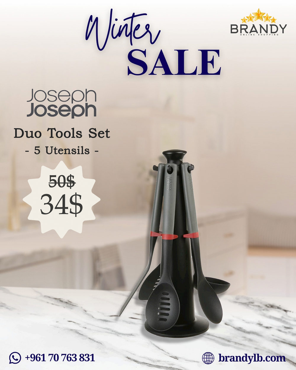 Duo Utensils Set With Stand - Heat Resistant Kitchen Tools