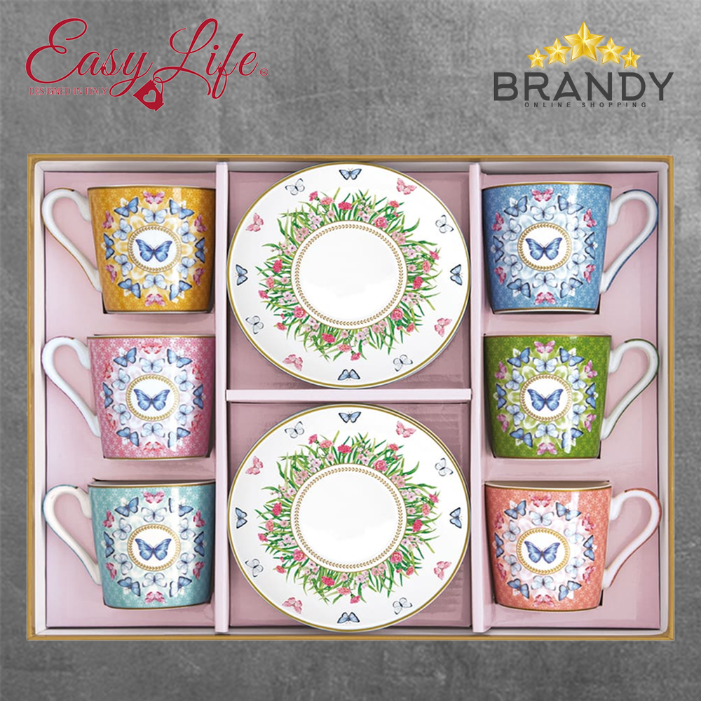 Spring Coffee Cups Set 6pcs Porcelain 100ml