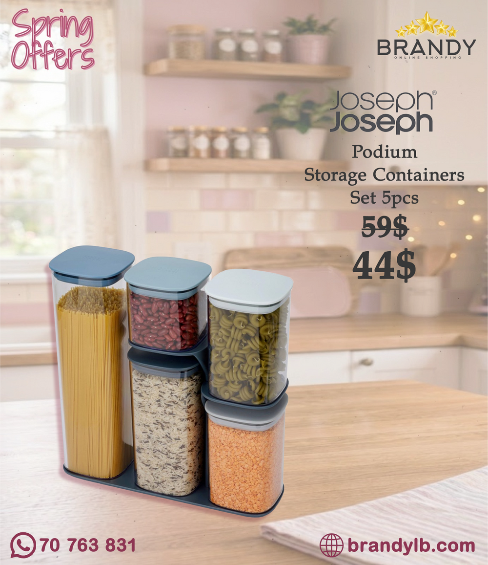 Joseph Joseph Podium 5-Piece Storage Container Set with Stand, Grey