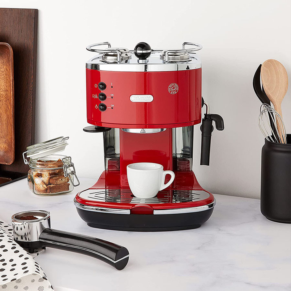 Icona Espresso Maker Red ECO311R Retro Manual Coffee Machine 15-Bar Pressure