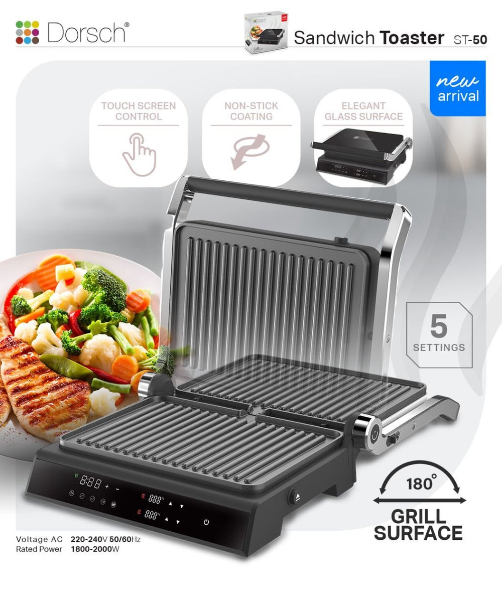 Sandwich Grill ST-50, 180° BBQ Option + Free Tefal Gloves