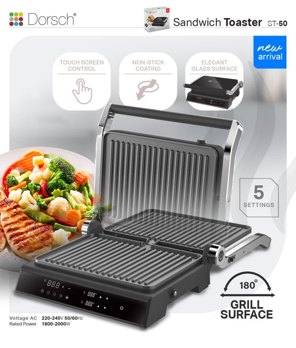 Sandwich Grill ST-50, 180° BBQ Option + Free Tefal Gloves