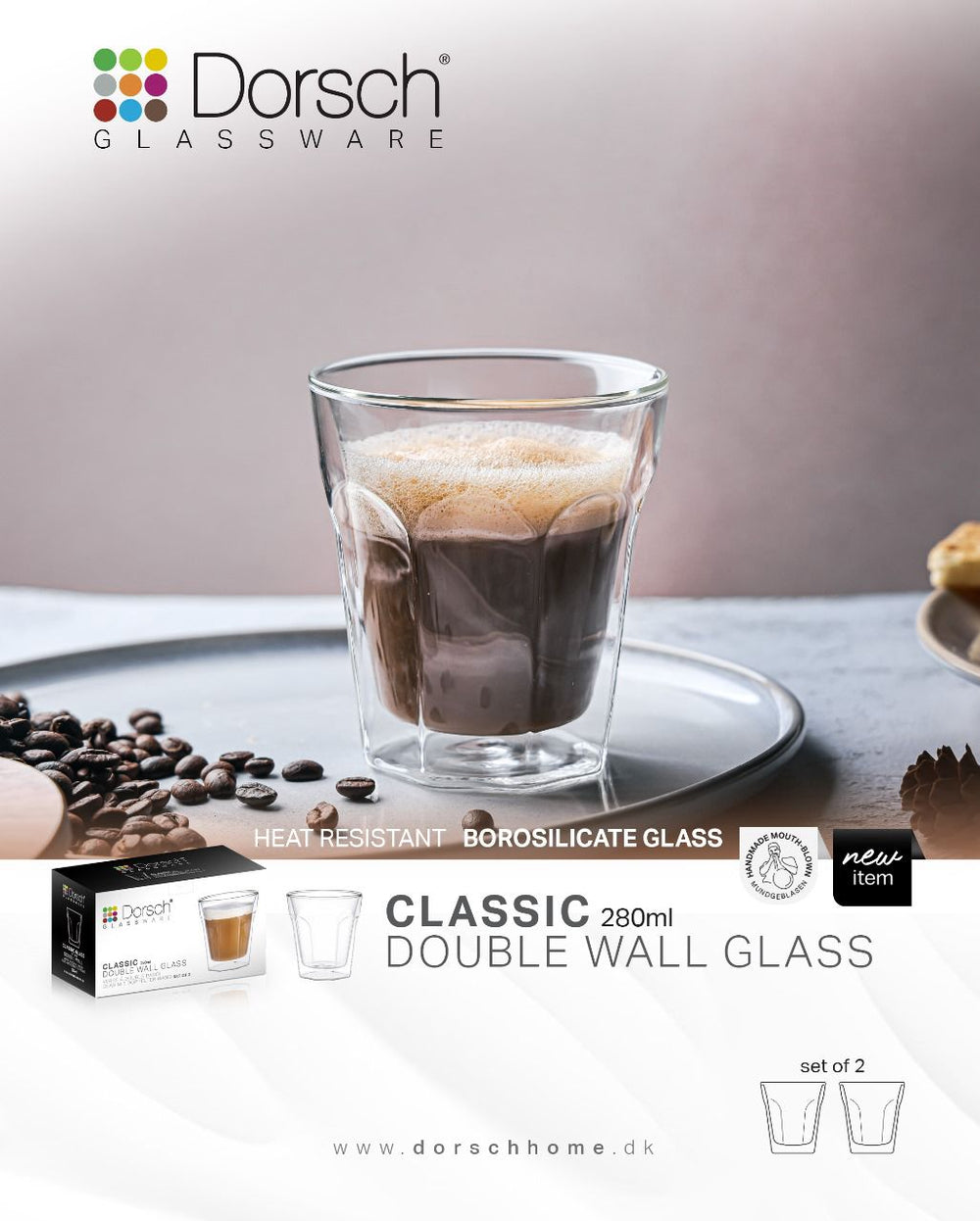 Classic Double Wall Glass Mugs Set 2pcs