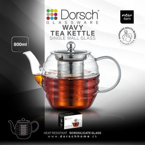 Wavy Glass Tea Pot with Infuser, 800ml & 1200ml