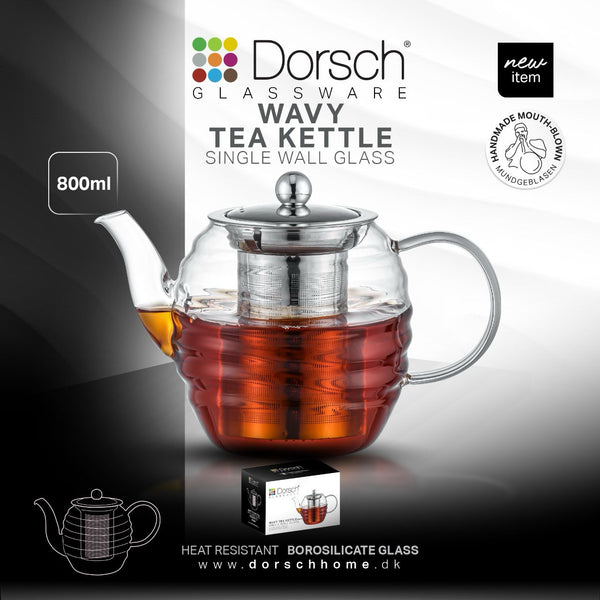 Wavy Glass Tea Pot with Infuser, 800ml & 1200ml