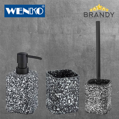 WENKO Terrazzo 3-Piece Bathroom Accessory Set Polyresin Dispenser Tumbler Brush-1
