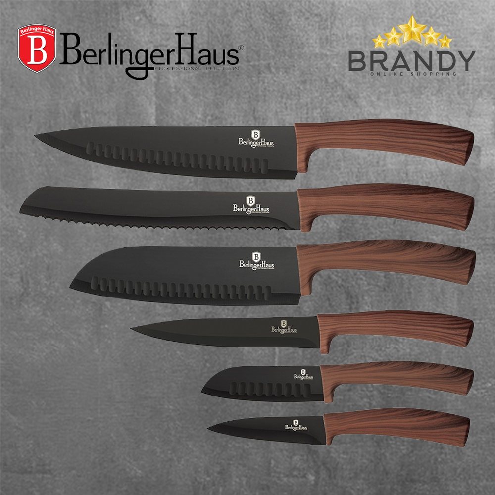 Forest Set 6 Knives with Stainless Steel Blades, Wood Handles, Non-Stick Coating