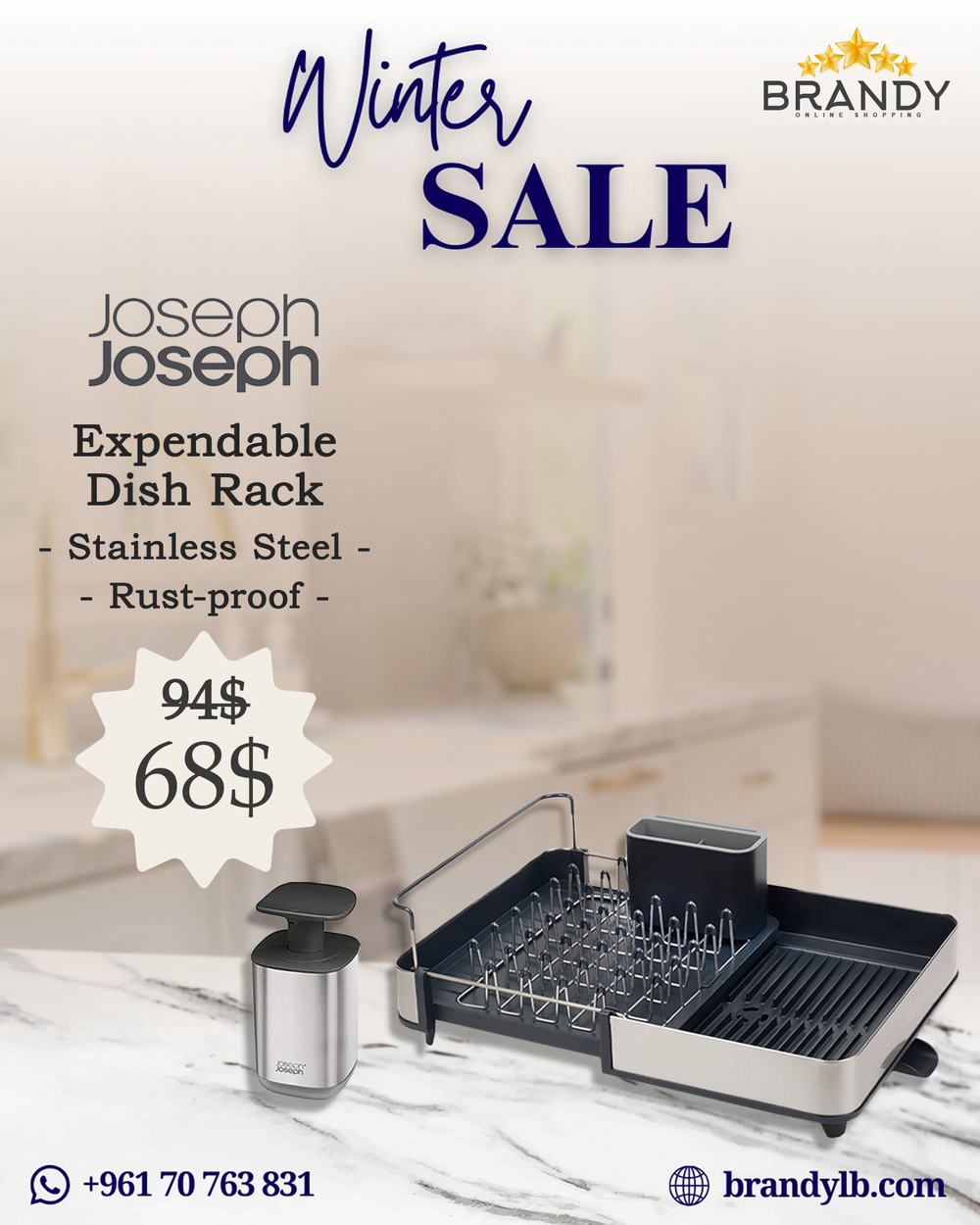 Expendable Stainless Steel Dish Rack with Soap Dispenser