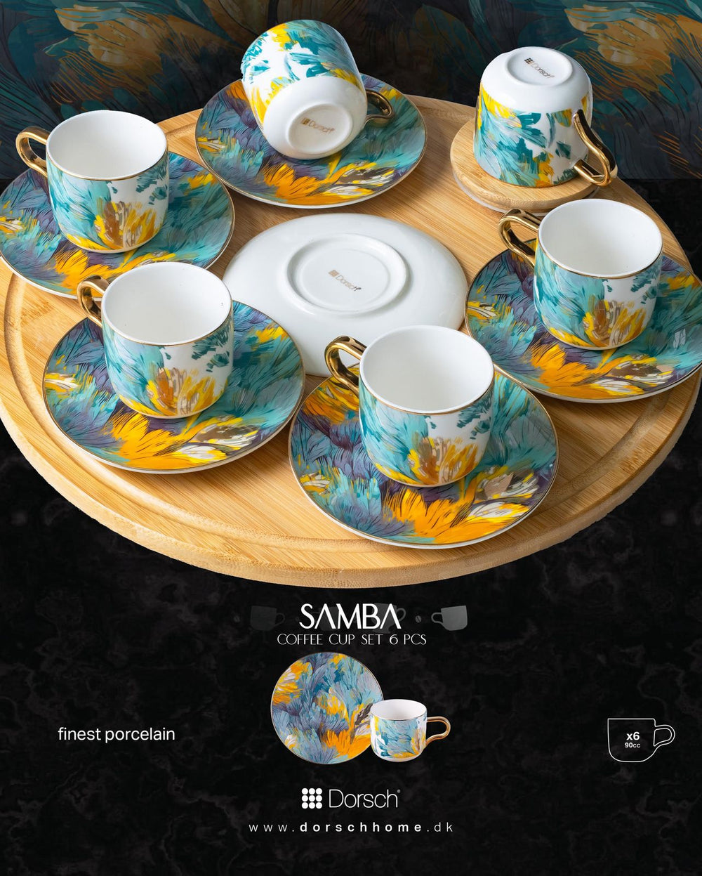 Samba Coffee Cups Set 6pcs - Porcelain 90ml