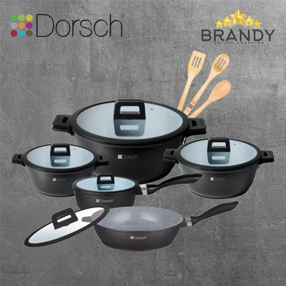 Lifetime Granite Cookware Set 5pcs + 3 Wooden Spoons