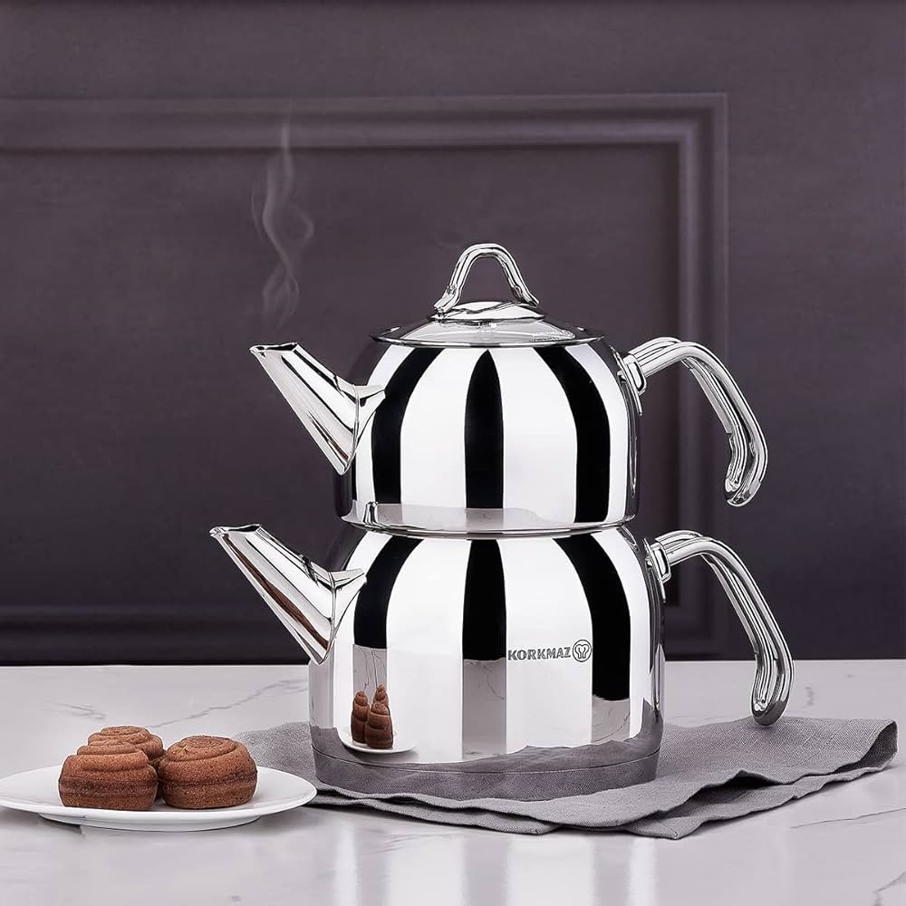 Provita Double Tea Pot - Stainless Steel, 0.7L & 1.5L, 1.1L & 2.1L